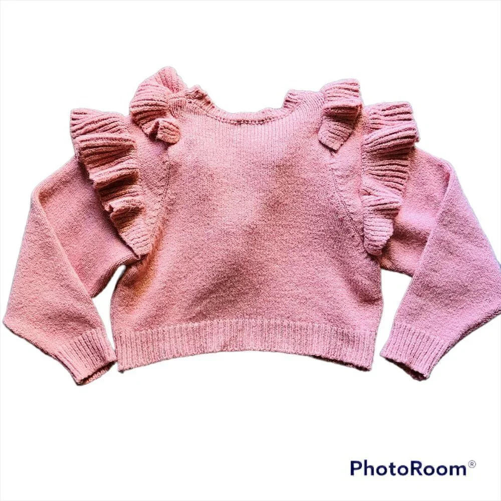 Pink Ruffle Crop Knit Sweater Women’s Size XL Cottagecore - Picture 8 of 12